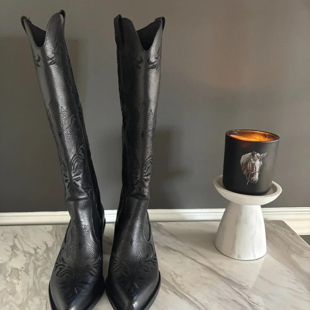 New In Box  STIVALI Jolene cowboy boots black leather Size 5 US / 36 EU - Picture 3 of 5